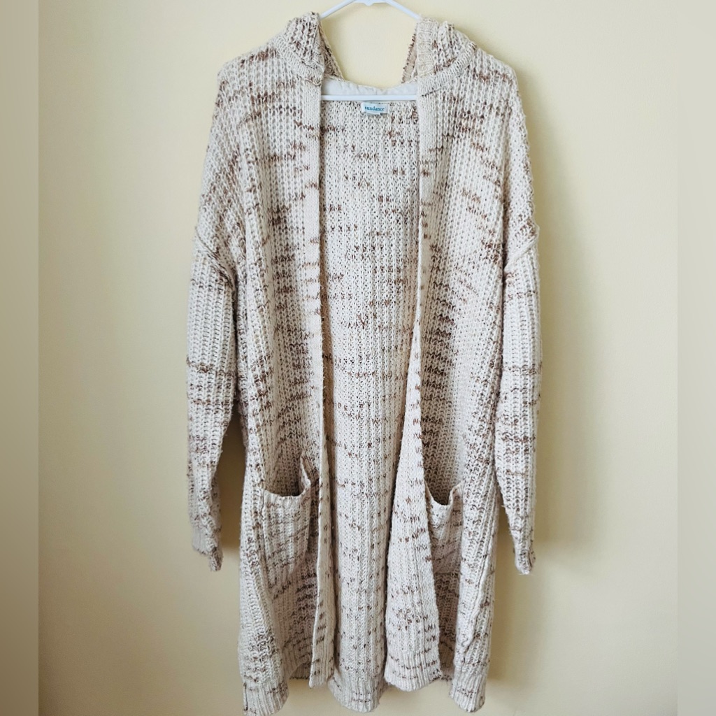 Sundance Open Front Chunky Knit Long Cardigan Sweater Hoodie Medium